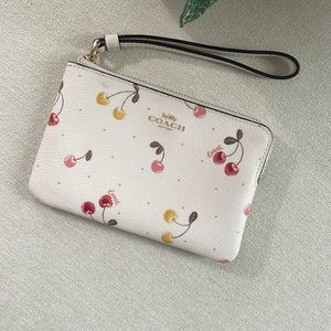 Coach Corner Zip Wristlet With Painted Cherry Print
